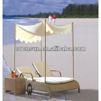 2pcs beach rattan wicker double sun bed with cover